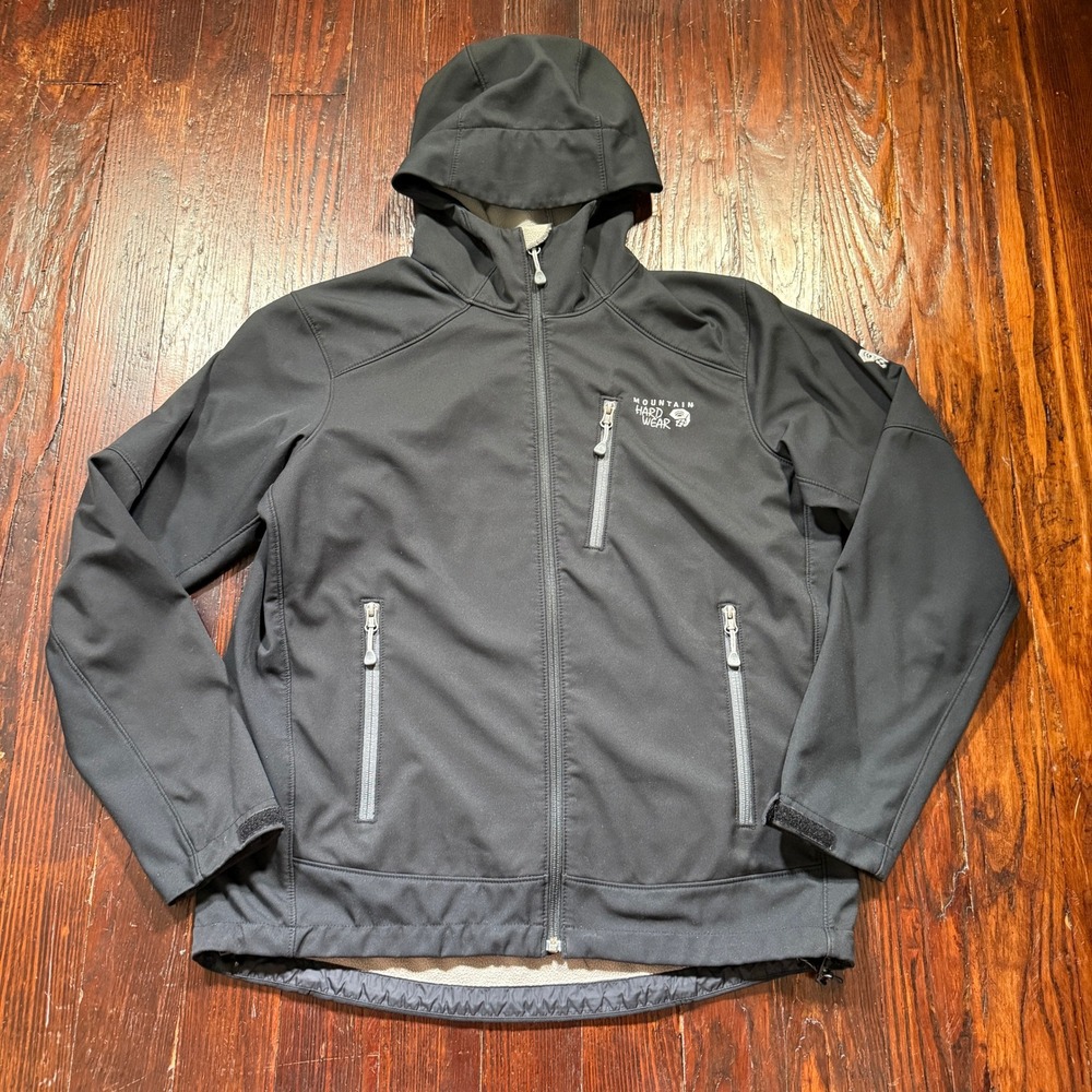 Mountain Hardwear Principia Softshell Jacket Mens L Black Hooded Lined OM4750